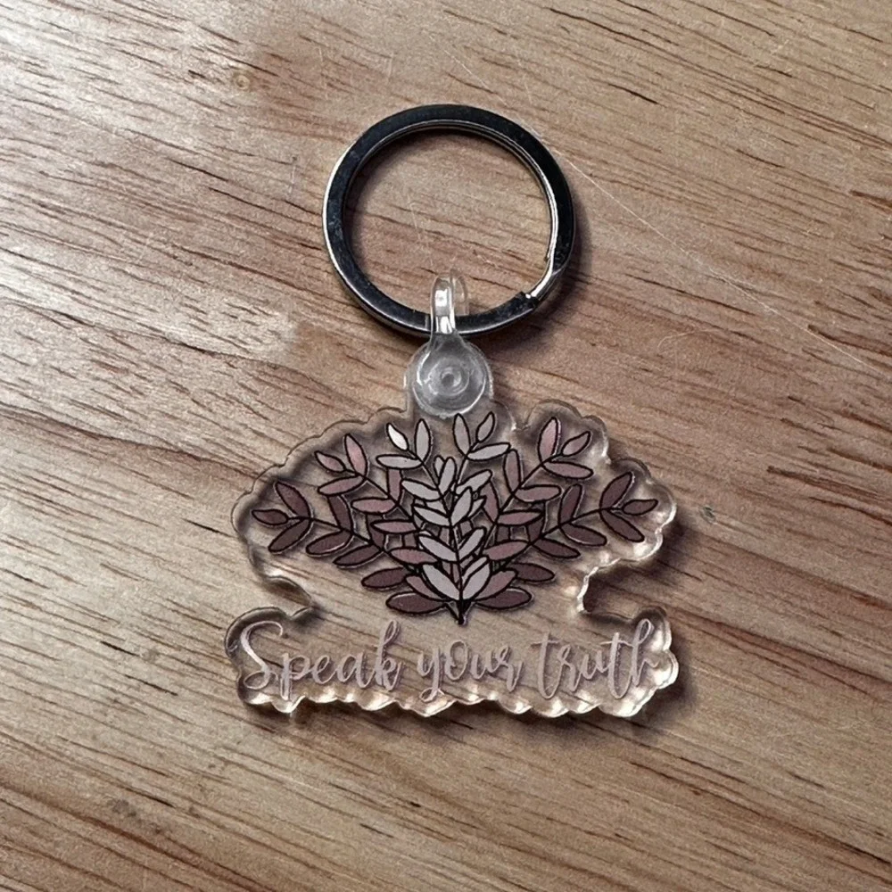 Speak Your Truth Acrylic Keychain Botanical Leaf Inspirational Bag Charm Clear